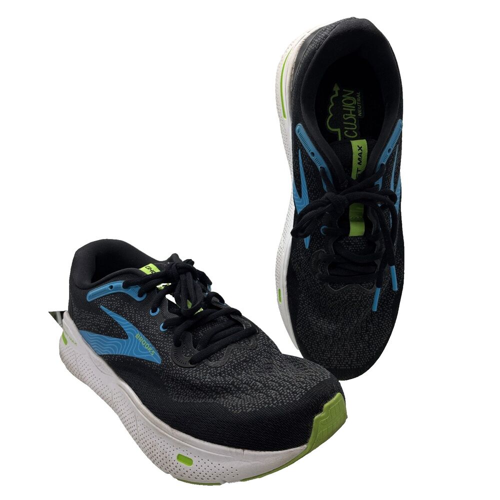 Brooks Ghost Max Men Size 9.5 2E WIDE Black Blue Athletic Running Shoes Sneakers